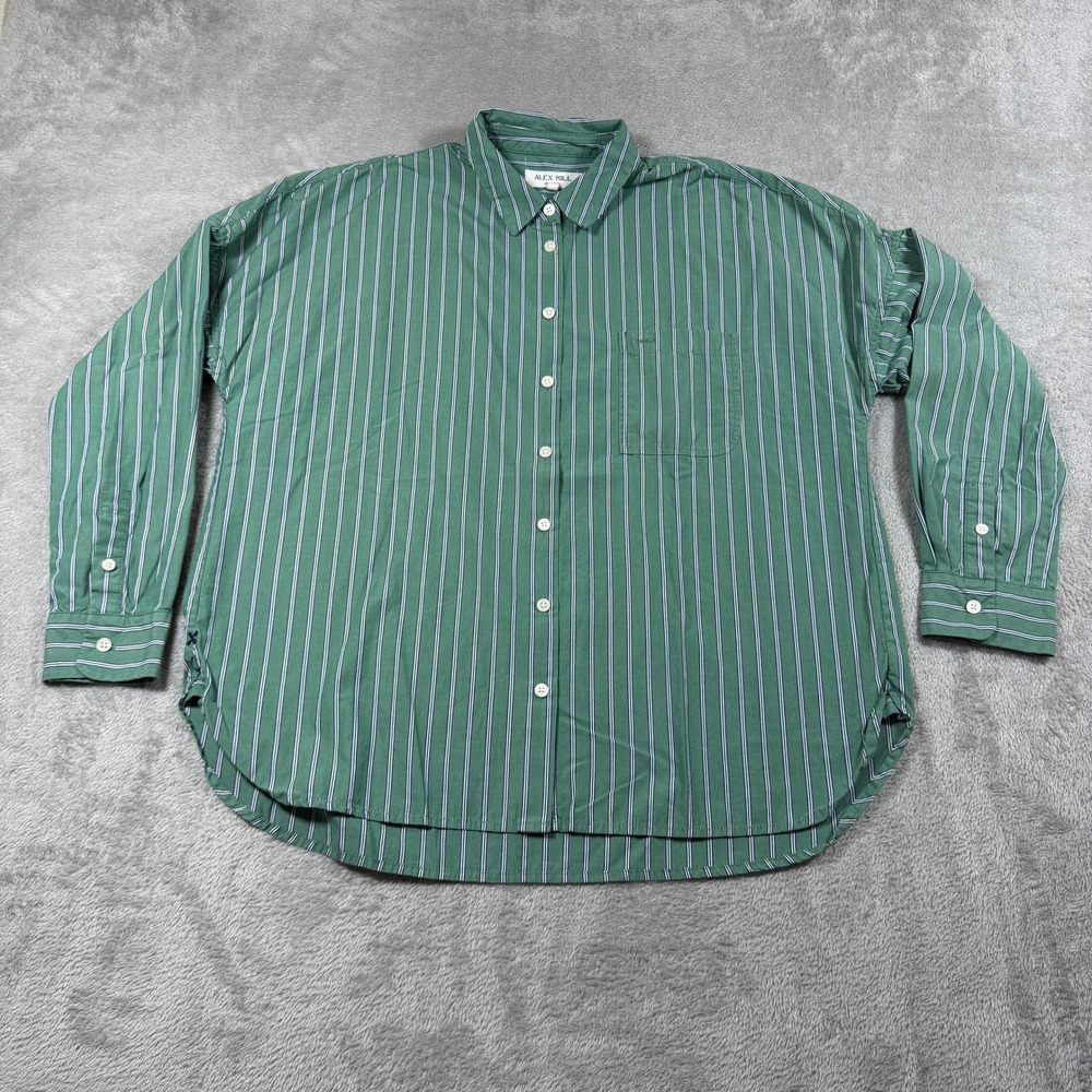 Alex Mill Button Down Shirt Mens Large Green Striped Long Sleeve Wash & Go